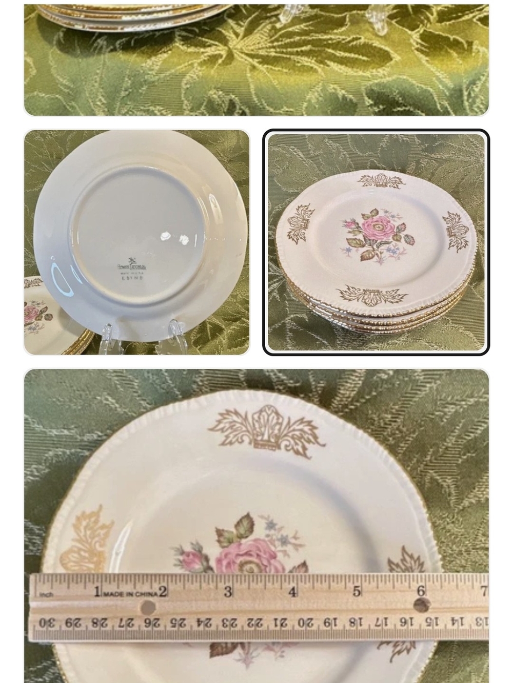 Set of 6 Homer Laughlin “Queen Esther” bread plates 6 1/2”,  22 K gold